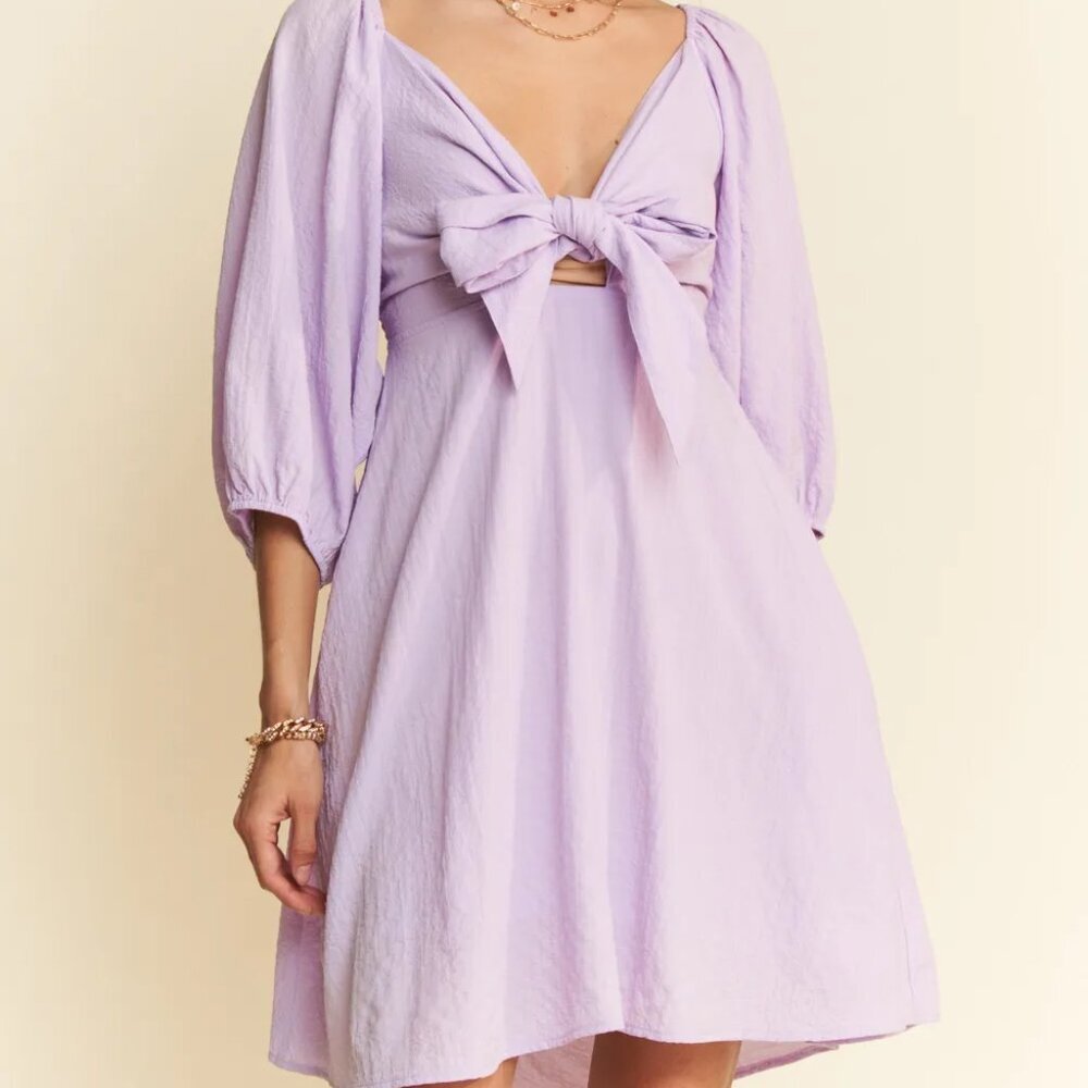 Davi‎ & Dani Self-Tie Puff Sleeve Smocking Open Back Mini Dress